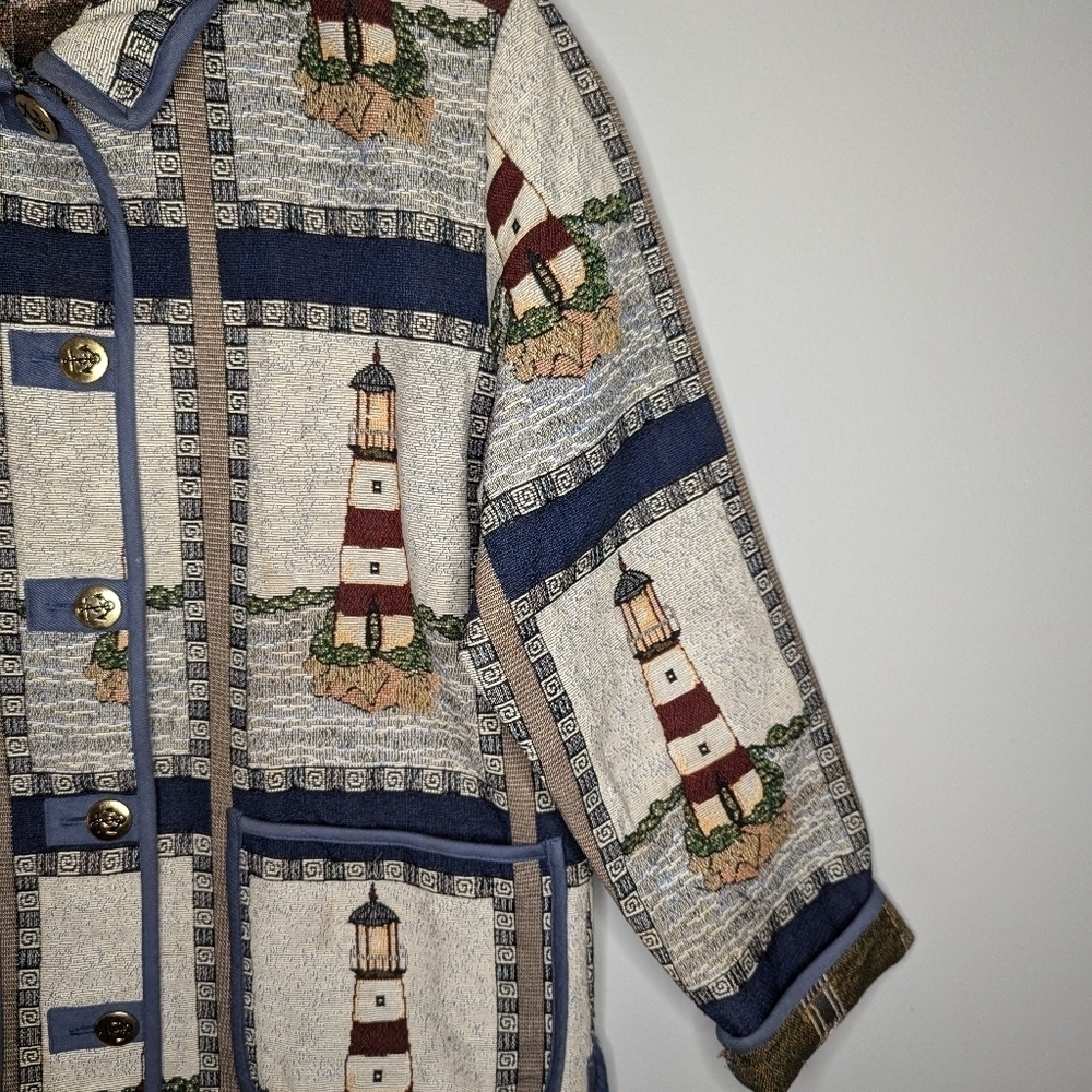 Vintage Blair Lighthouse Coastal Grandmacore jacket coat size woman's small - Picture 6 of 9